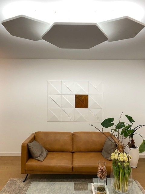 Akustik Paneele mit integrierten LED-Profilen an der Decke